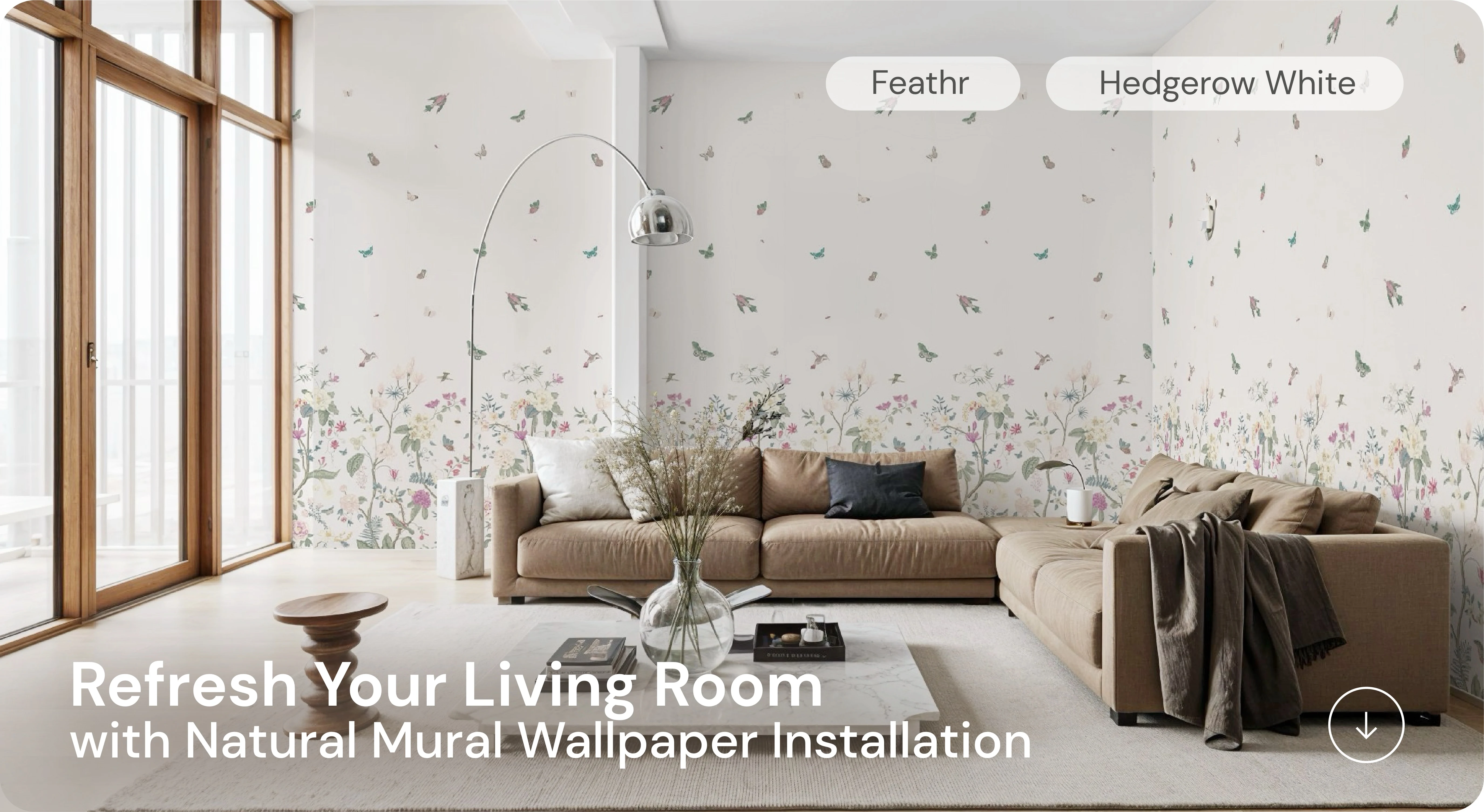 Living room with Natural Mural Wallpaper